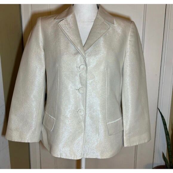 Ellen Tracy Cream White Sparkly Metallic Blazer Jacket Size 8 - Picture 2 of 12